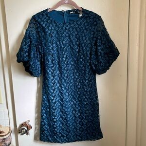 NWT INA Puff Sleeve Teal Floral Dress.
